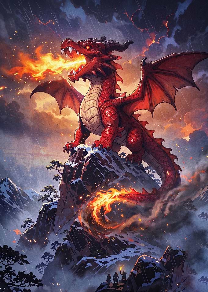 Red Dragon Fire Fantasy Art Poster