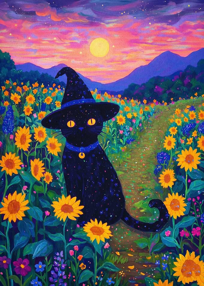 Cosmic Cat Witch Fantasy Art Poster