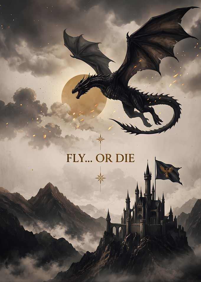 Fourth Wing Dragon Over Castle Fantasy Poster