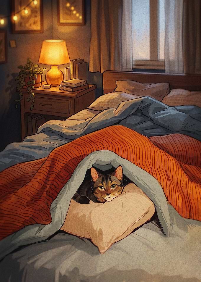 Cozy Cat Bed Bedroom Aesthetic Art
