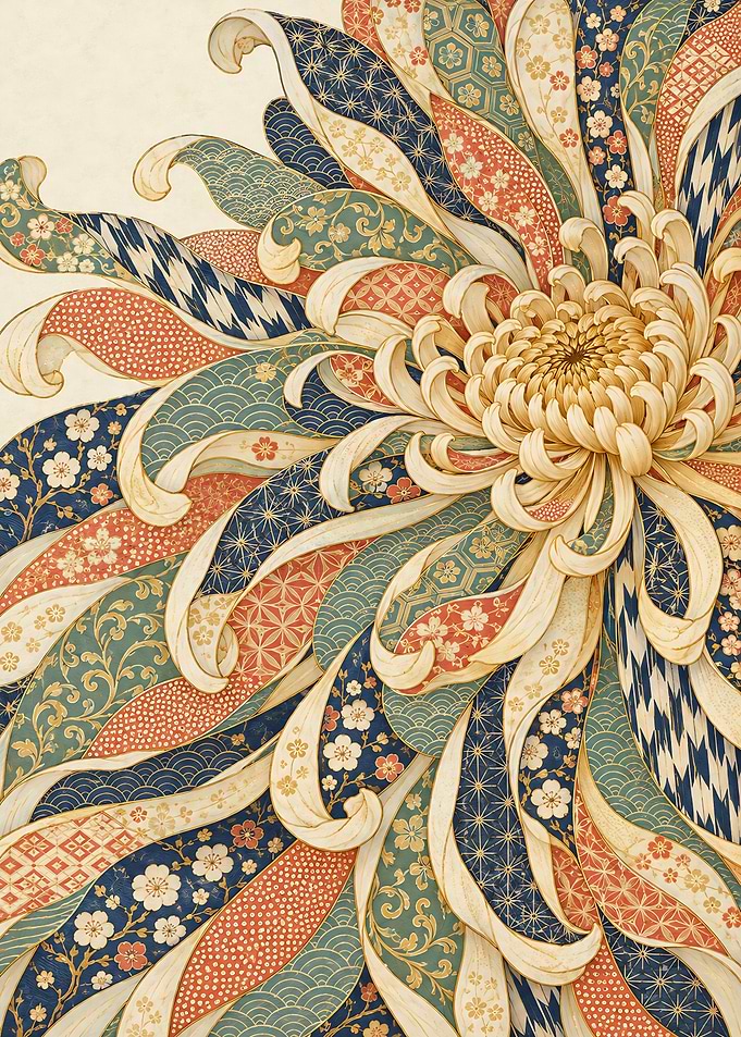 Brocade Chrysanthemum in Japanese Patterns