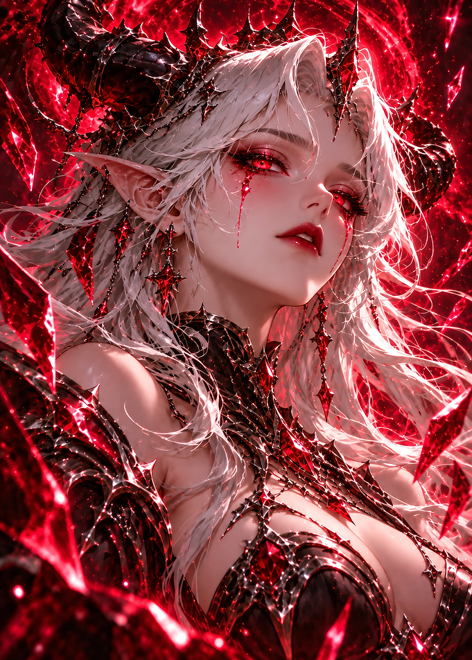 Ethereal Demon Queen in Red Crystals