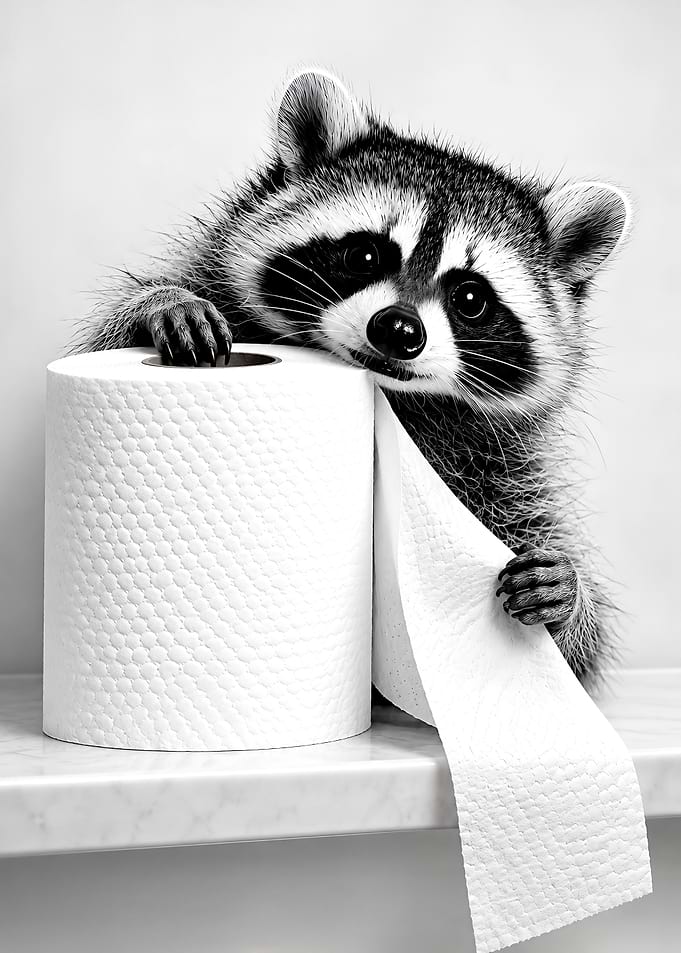 Cute Raccoon Playing With Toilet Paper