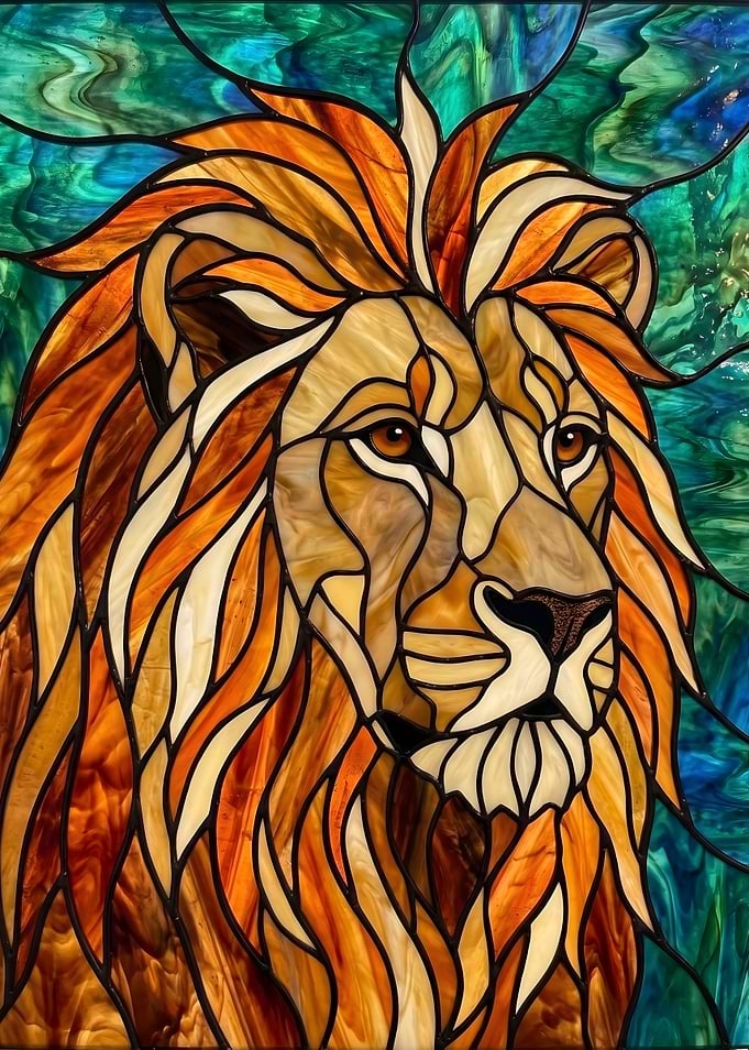 Stained Glass Lion Portrait