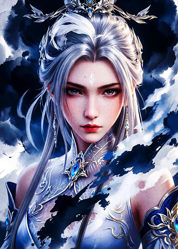 Ethereal Silver-Haired Fantasy Warrior Princess