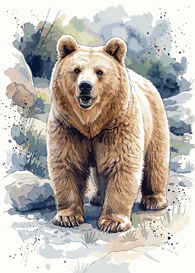 Watercolor Grizzly Bear Illustration