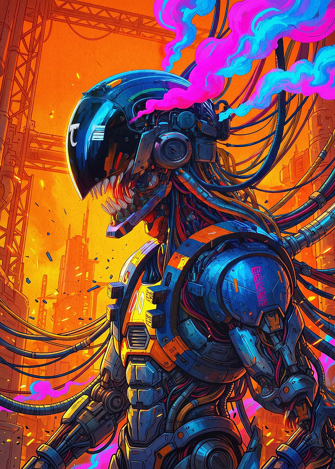 Cyberpunk Cyborg Mecha Neon Art