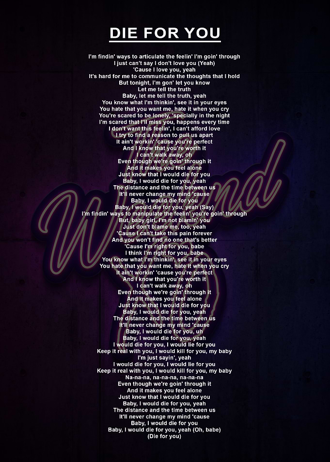 The Weeknd Die For You Lyrics Poster