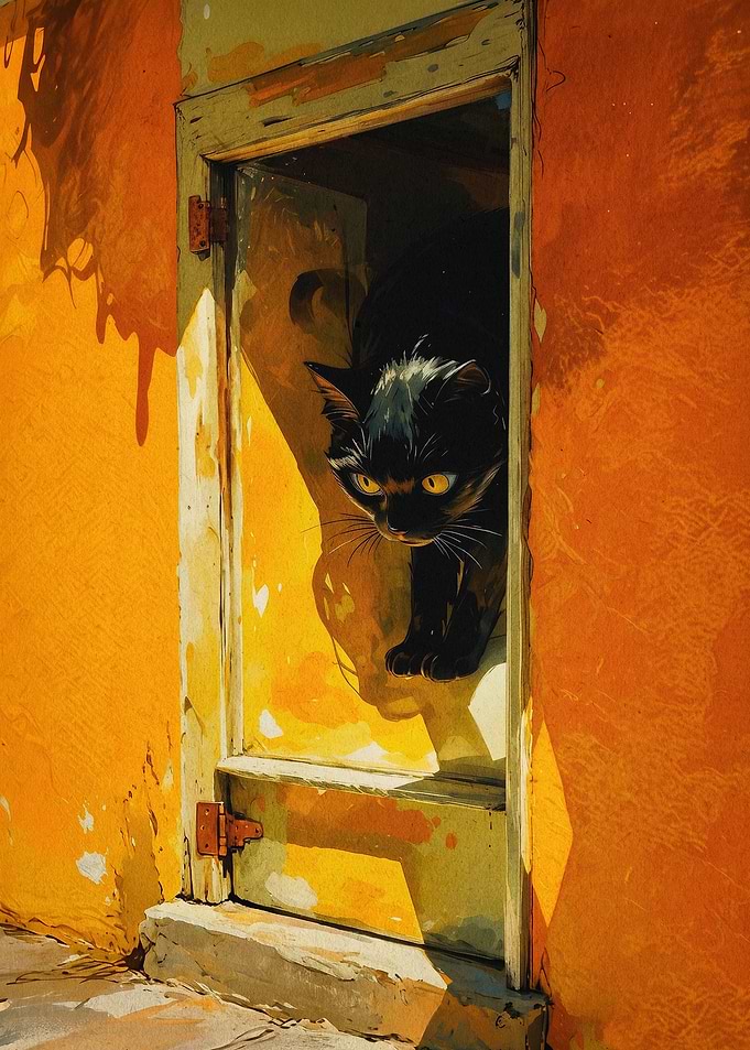 Black Cat Warm Sunlight Retro Art