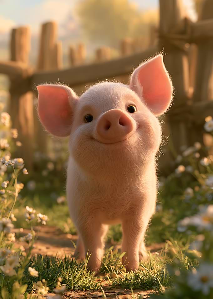 Adorable Smiling Piglet in Meadow