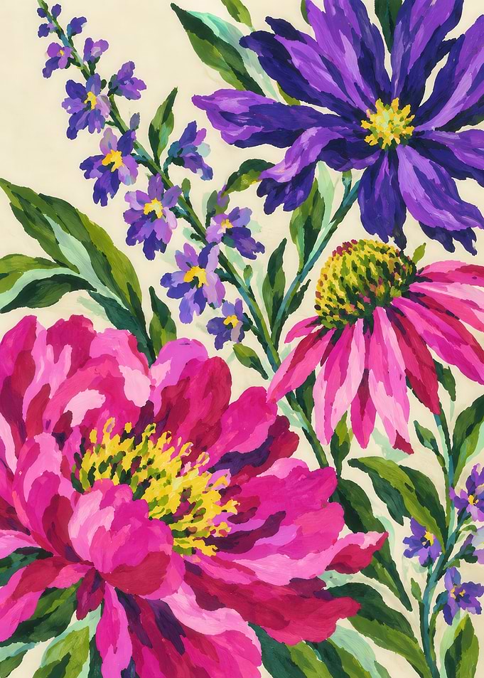 Vibrant Painted Floral Bouquet Illustration