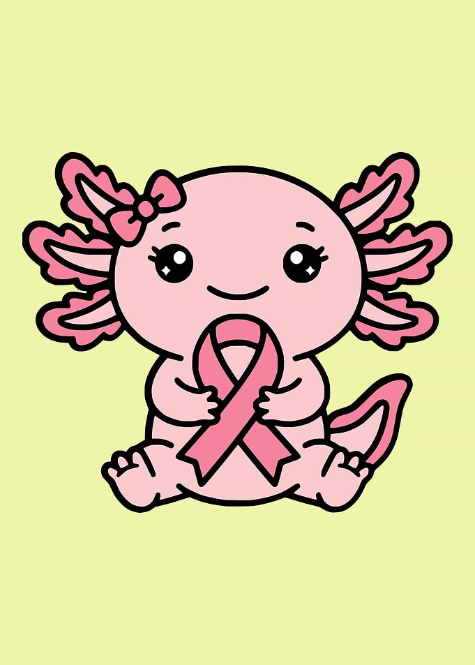 Cute Axolotl with Pink Ribbon