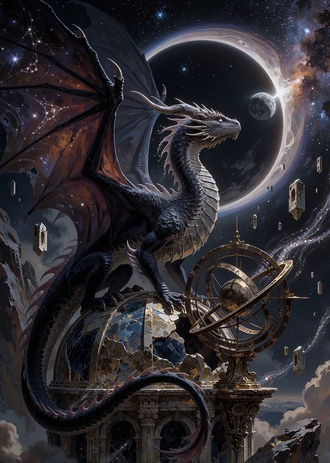 Celestial Dragon Perched on Observatory