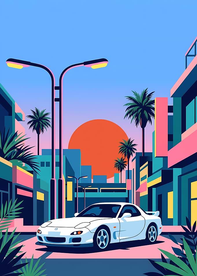 Retro Synthwave Mazda RX-7 Illustration