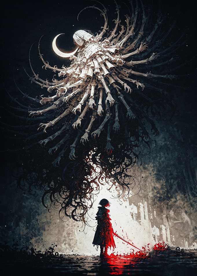 Dark Fantasy Knight Moon Art