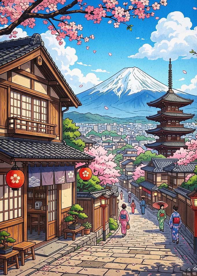 Japan Sakura Mount Fuji Art