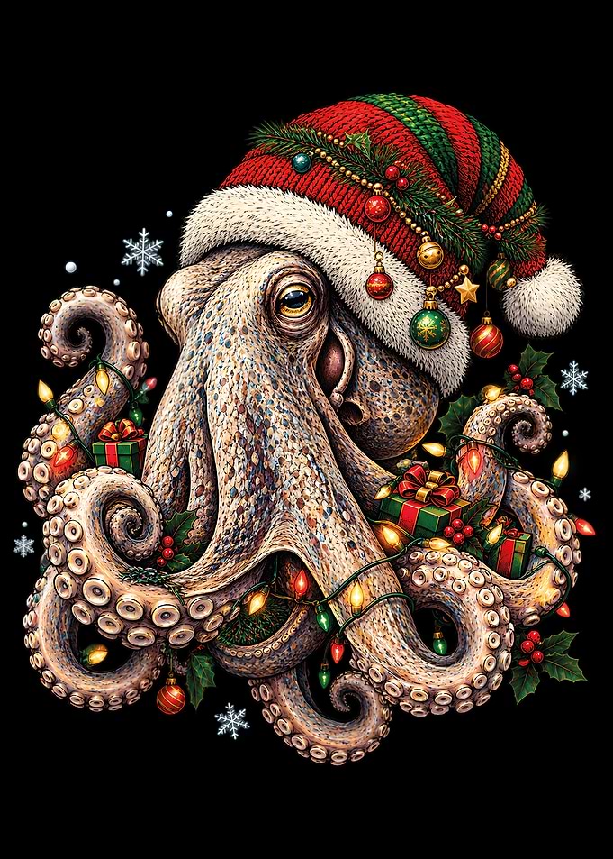 Festive Christmas Octopus with Ornaments
