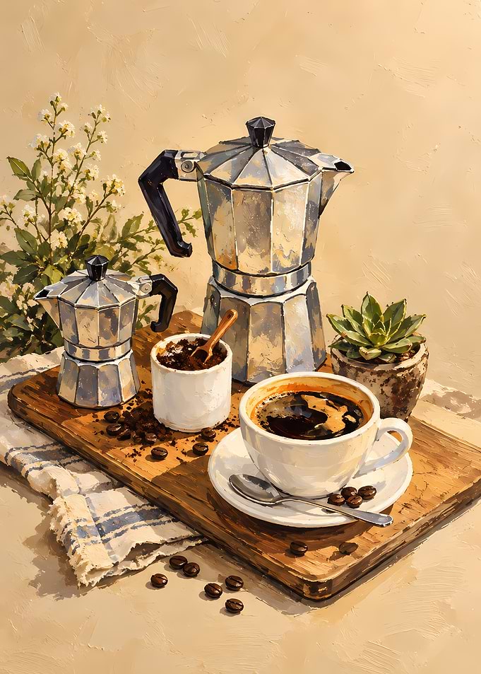 Still Life with Moka Pots and Coffee
