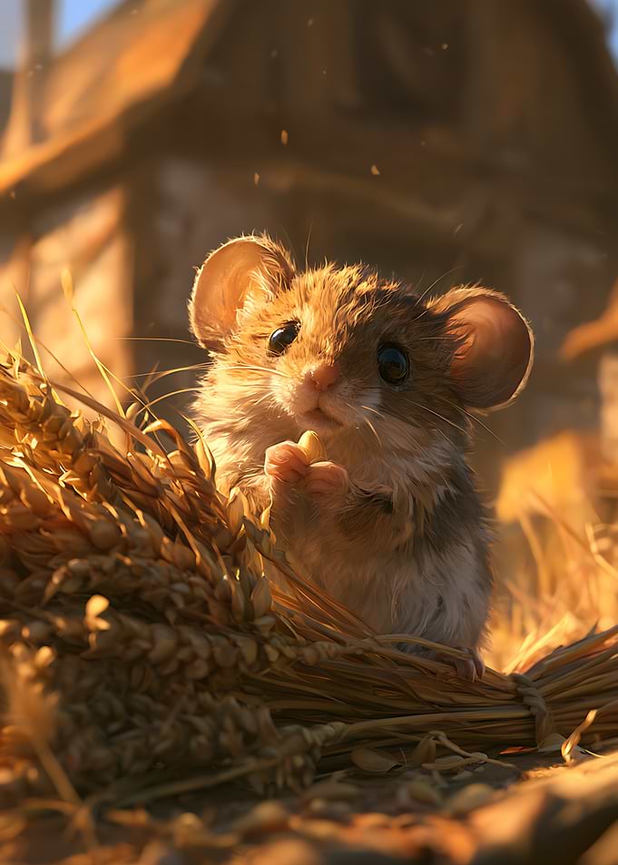 Cute Mouse Eating Wheat