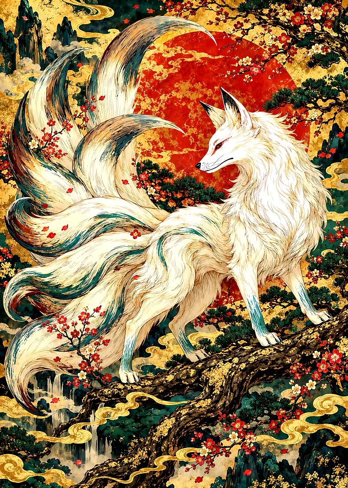 Majestic Nine-Tailed Kitsune Fox