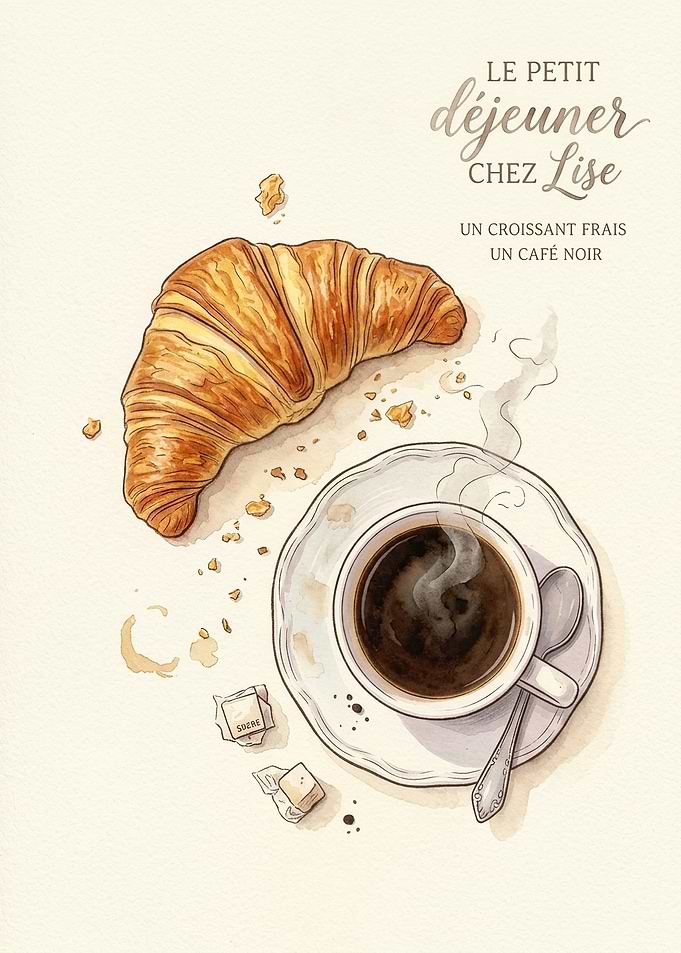 French Breakfast Illustration with Croissant