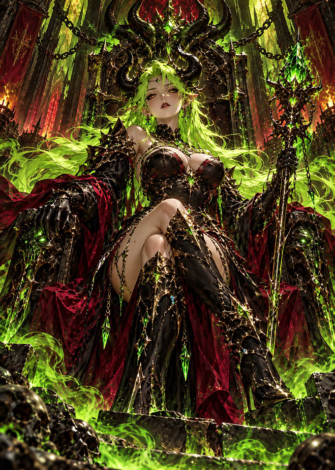 Demon Queen on Throne of Skulls
