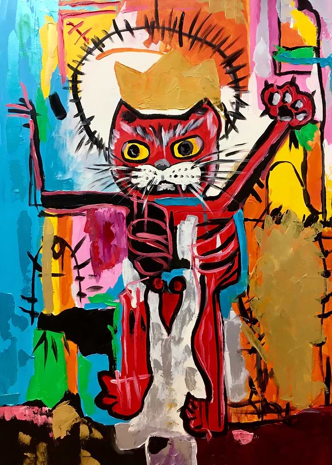 Neo-Expressionist Red Cat King Painting