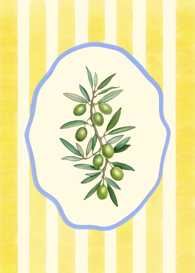 Olive Branch on Yellow Striped Background