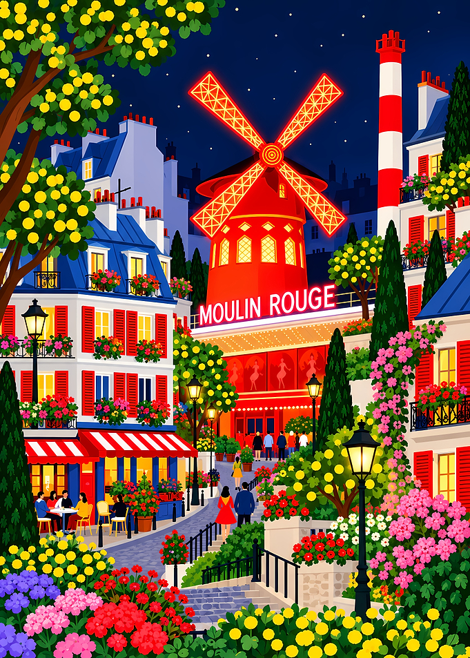 Vibrant Night Scene at Moulin Rouge