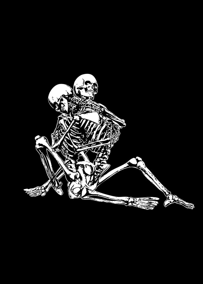 Two Skeletons Embracing Illustration