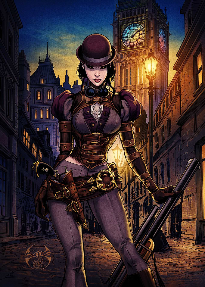Steampunk Woman in Victorian London