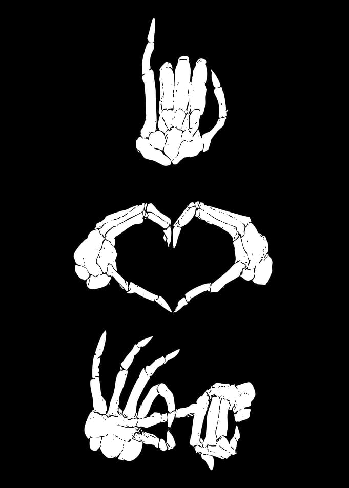 Skeleton Hands Forming Love Signs