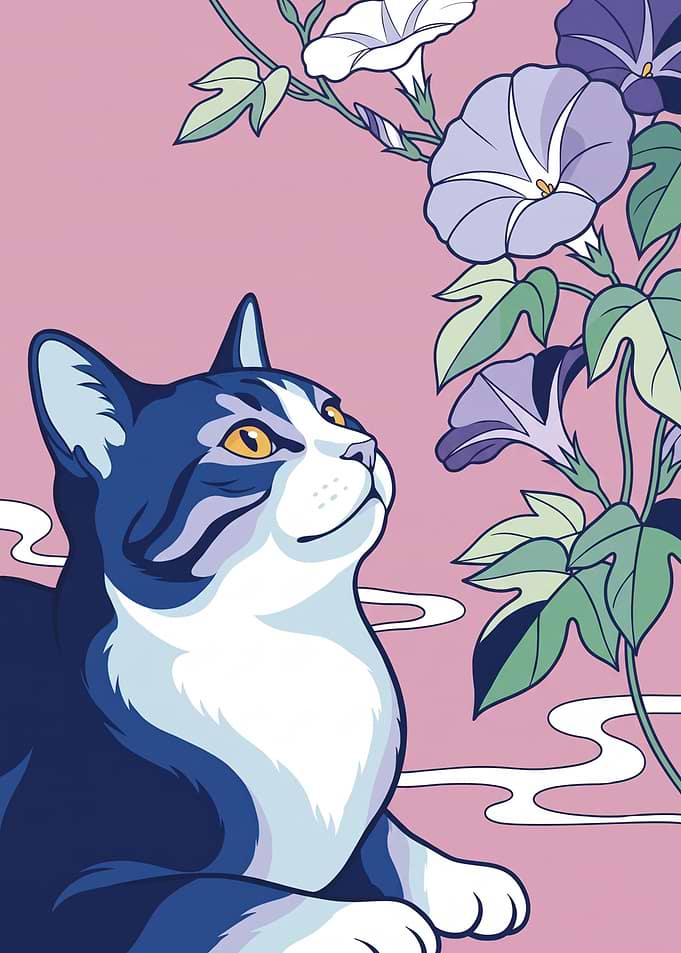 Neko — Cat and Morning Glories