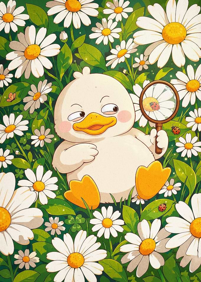 Cute Duck Daisy Flowers Anime Art
