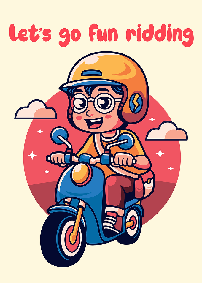 Cute Boy Riding Scooter