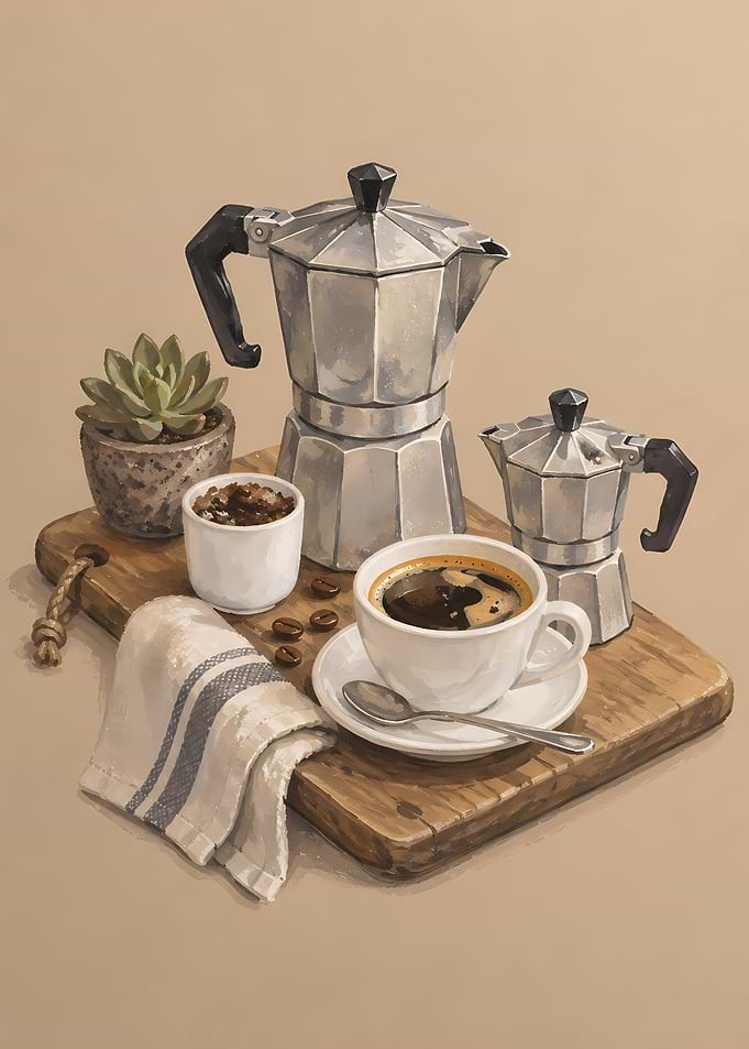 Still Life Coffee Setup Illustration