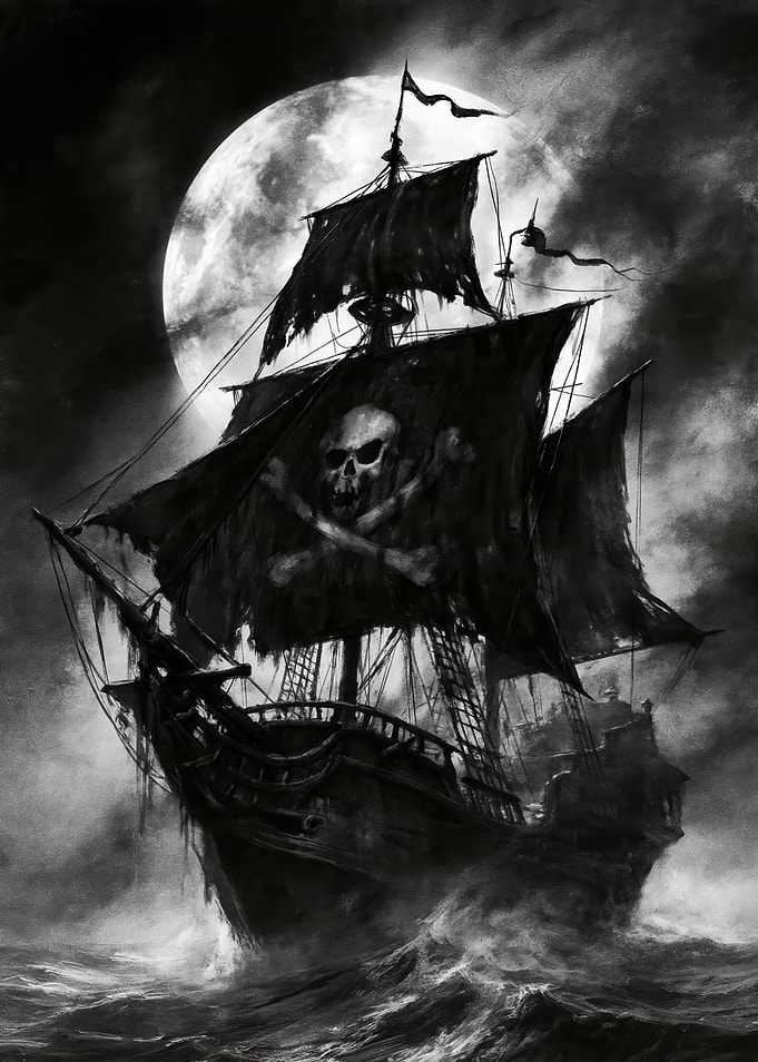 Ghostly Pirate Ship Under Full Moon