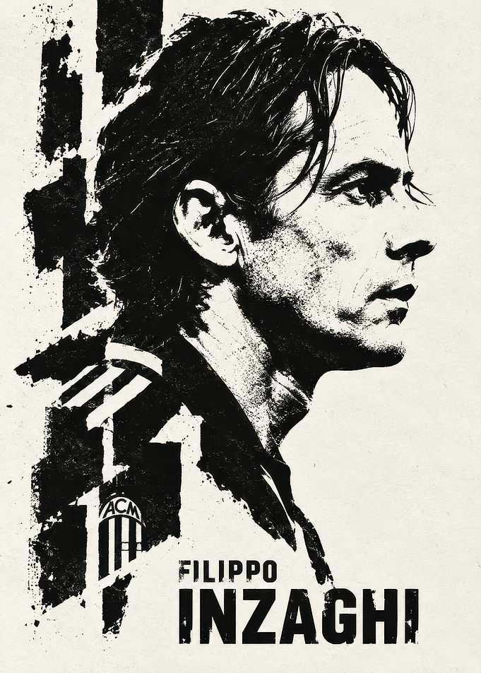 Filippo Inzaghi ink Portrait Poster