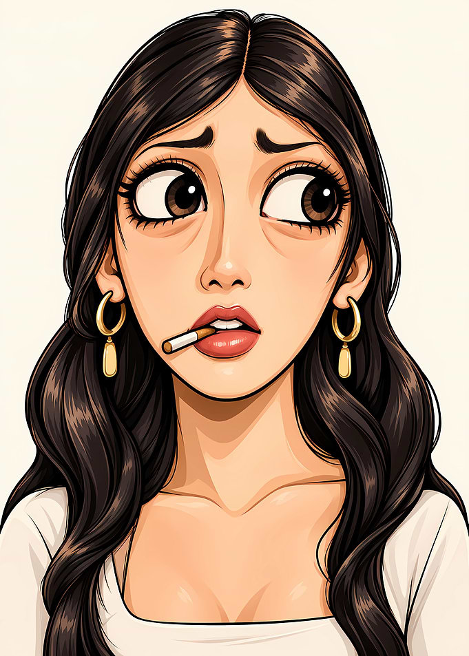 Animated Woman with Cigarette Portrait