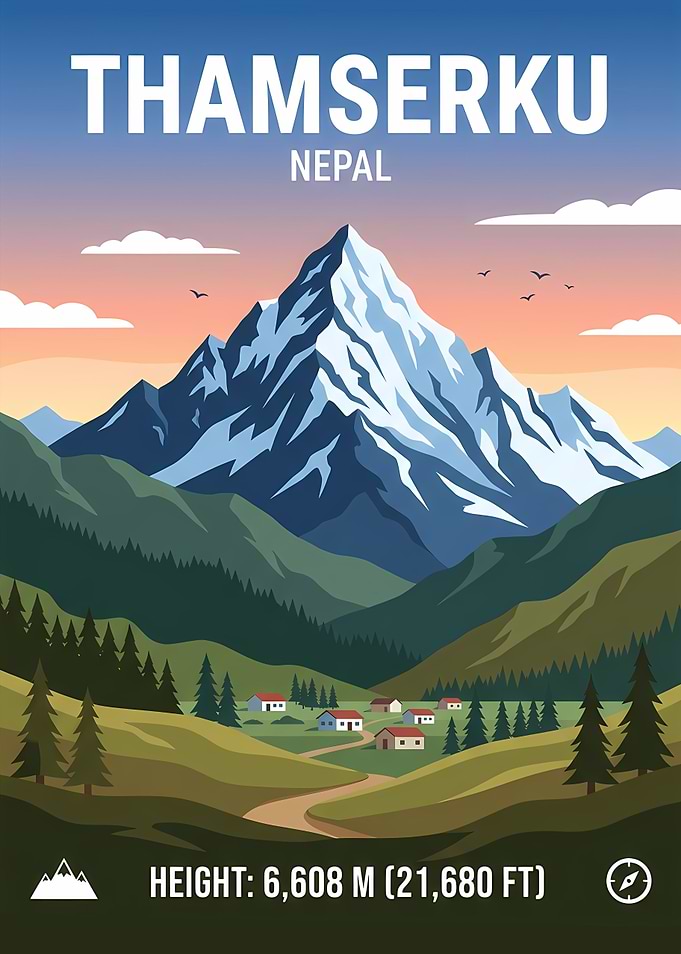 Thamserku Mountain Nepal Travel Poster
