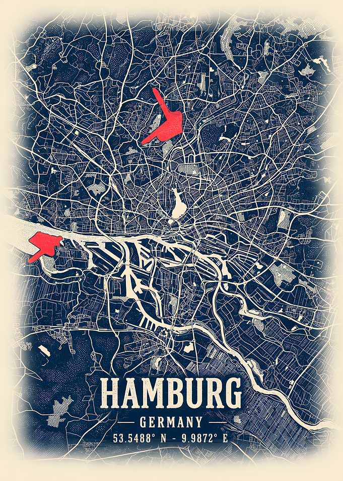 Hamburg Germany Vintage Map