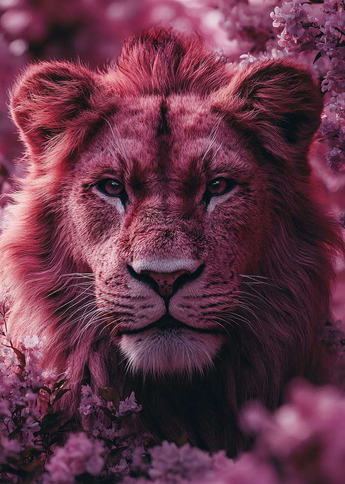 Majestic Lion in Pink Blossoms