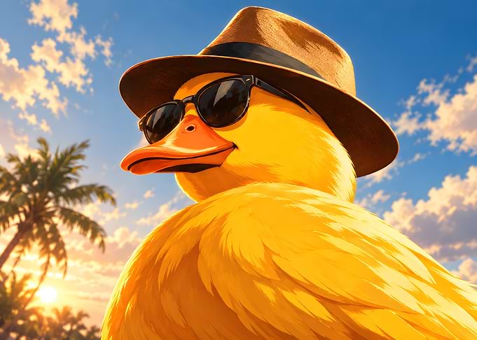 Cool Duck Wearing Hat and Sunglasses