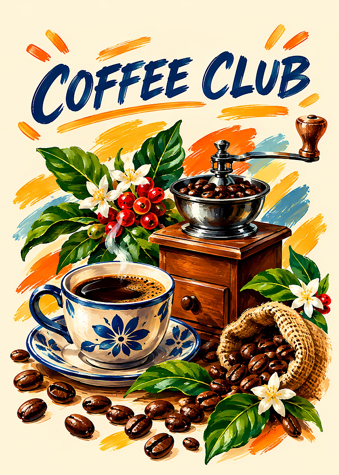 Coffee Club Vintage Style Illustration