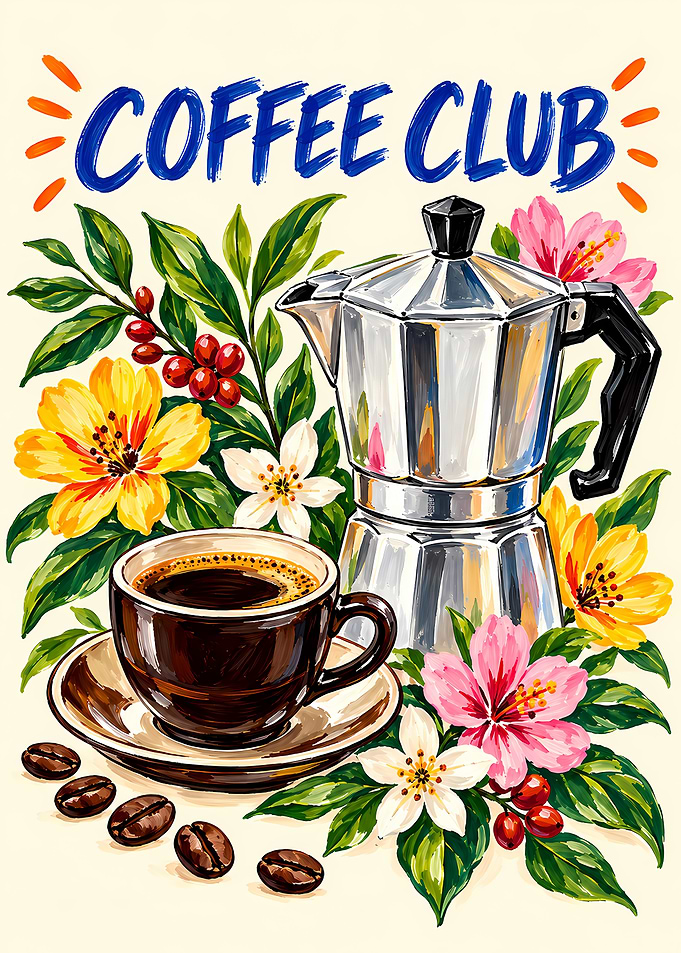 Coffee Club Floral Illustration