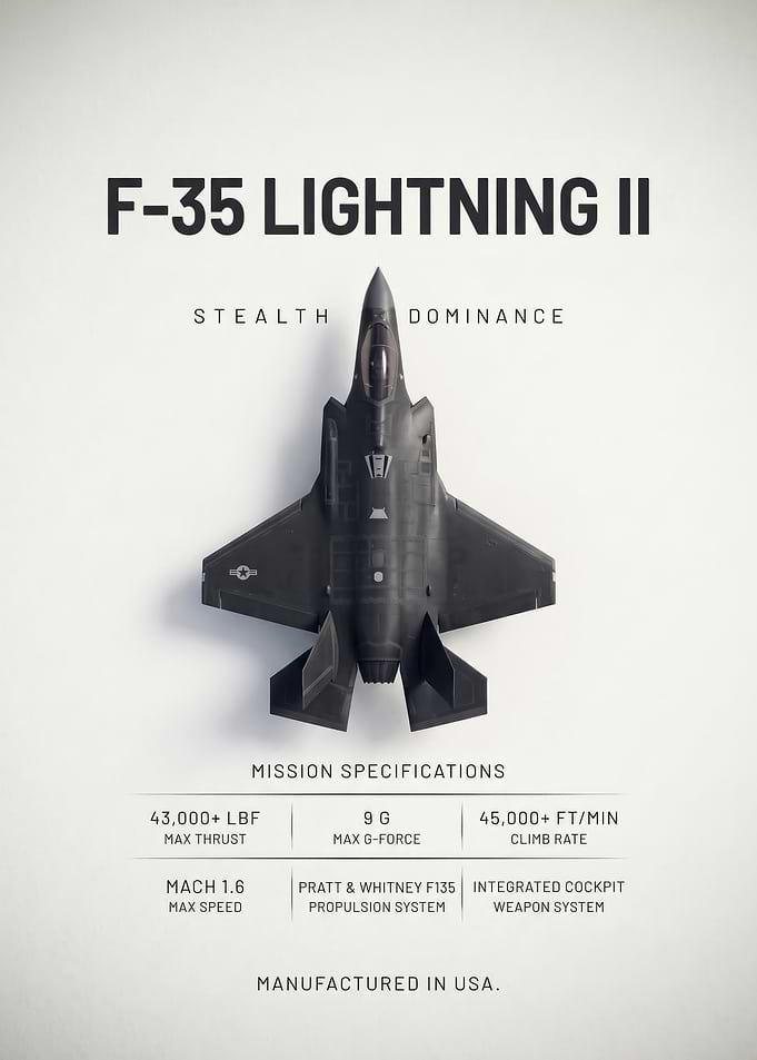black sleek F35 Lightning II Technical Poster