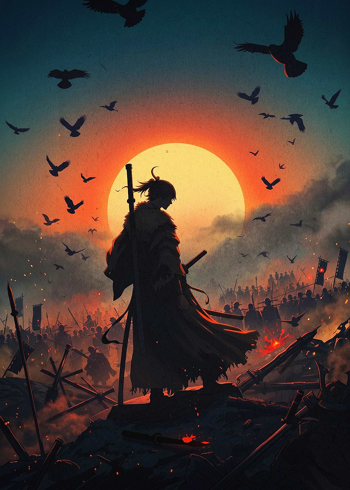 Samurai Sunset Battle Dark Fantasy
