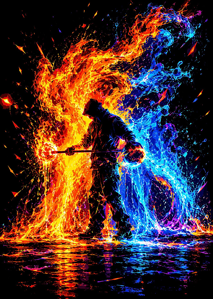 Fire and Ice Elemental Warrior
