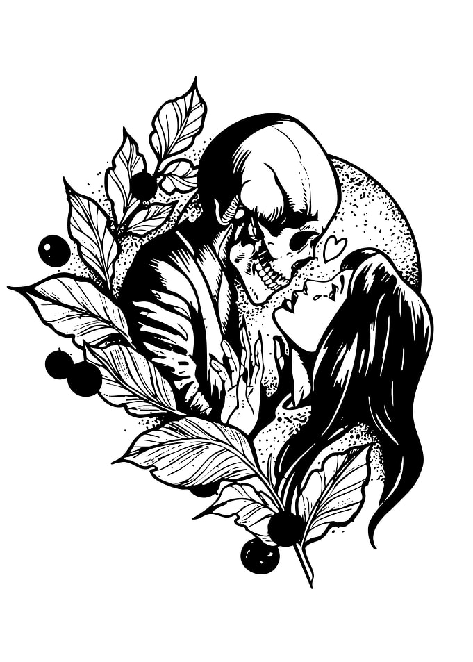 Romantic Skull and Woman Illustration