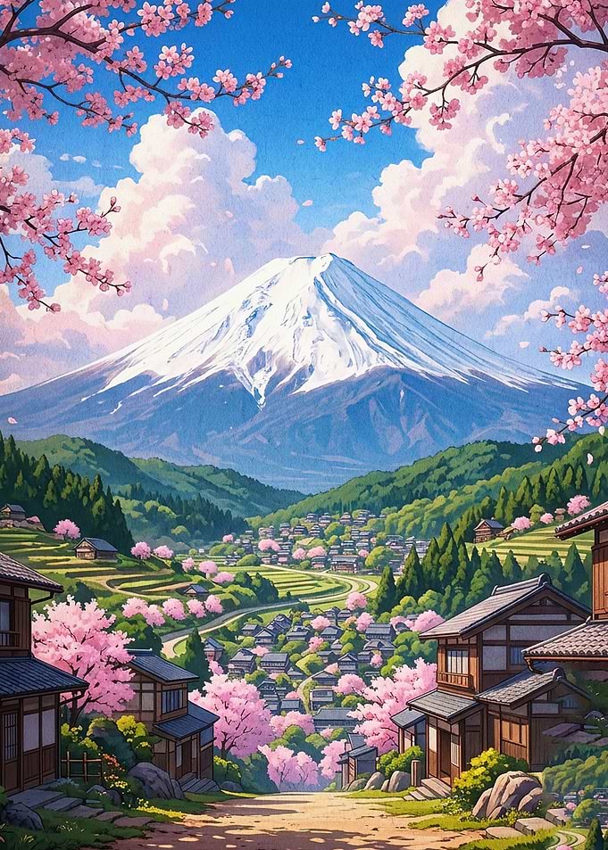 Mount Fuji Cherry Blossom Art Poste